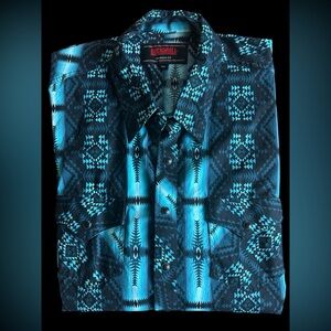 Rock & Roll Denim XXL Western Teal Blue Black Aztec Snap Up Short Slv Shirt